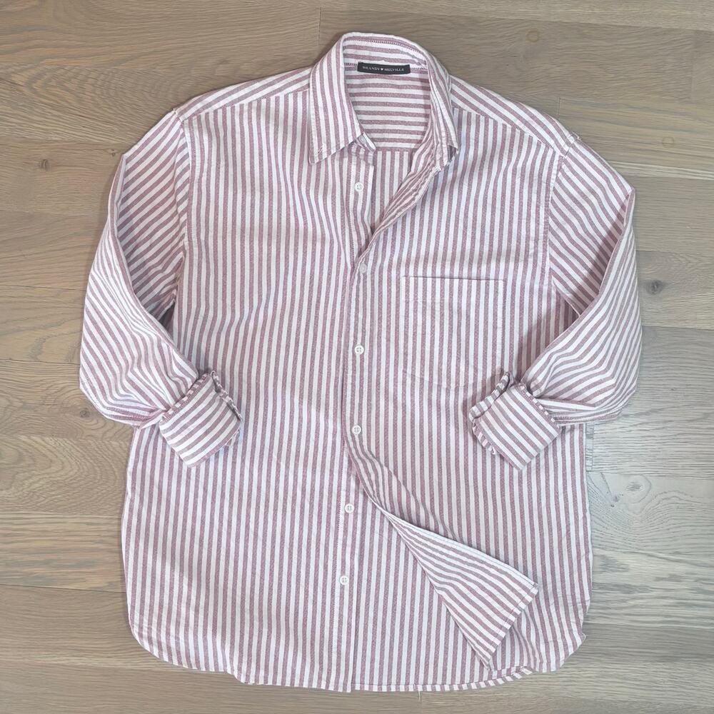Brandy Melville Striped Oxford Shirt Red White Academia Coastal Women Medium